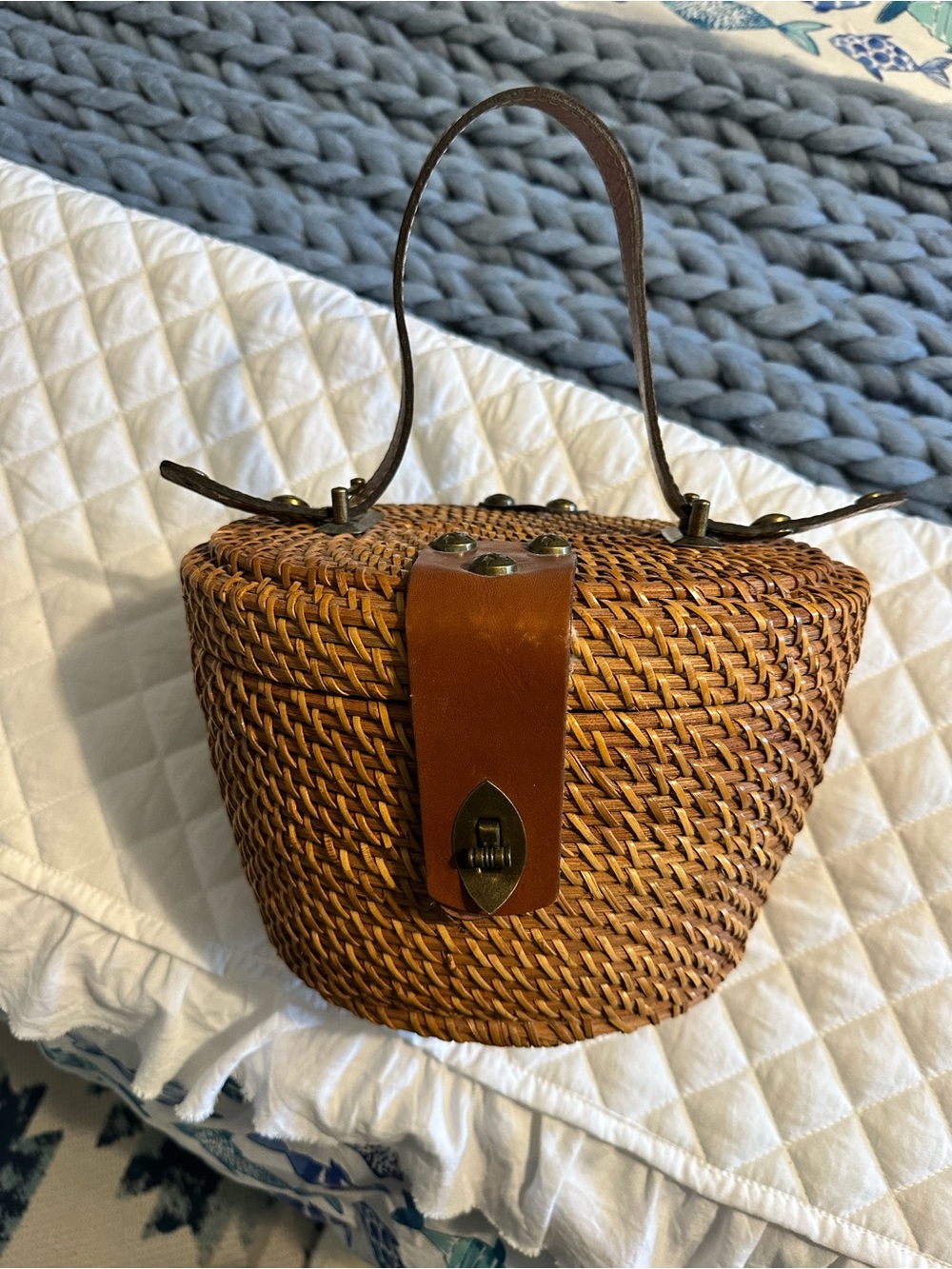 Patricia Nash Brown Woven Mini Basket Bag with Leather Strap